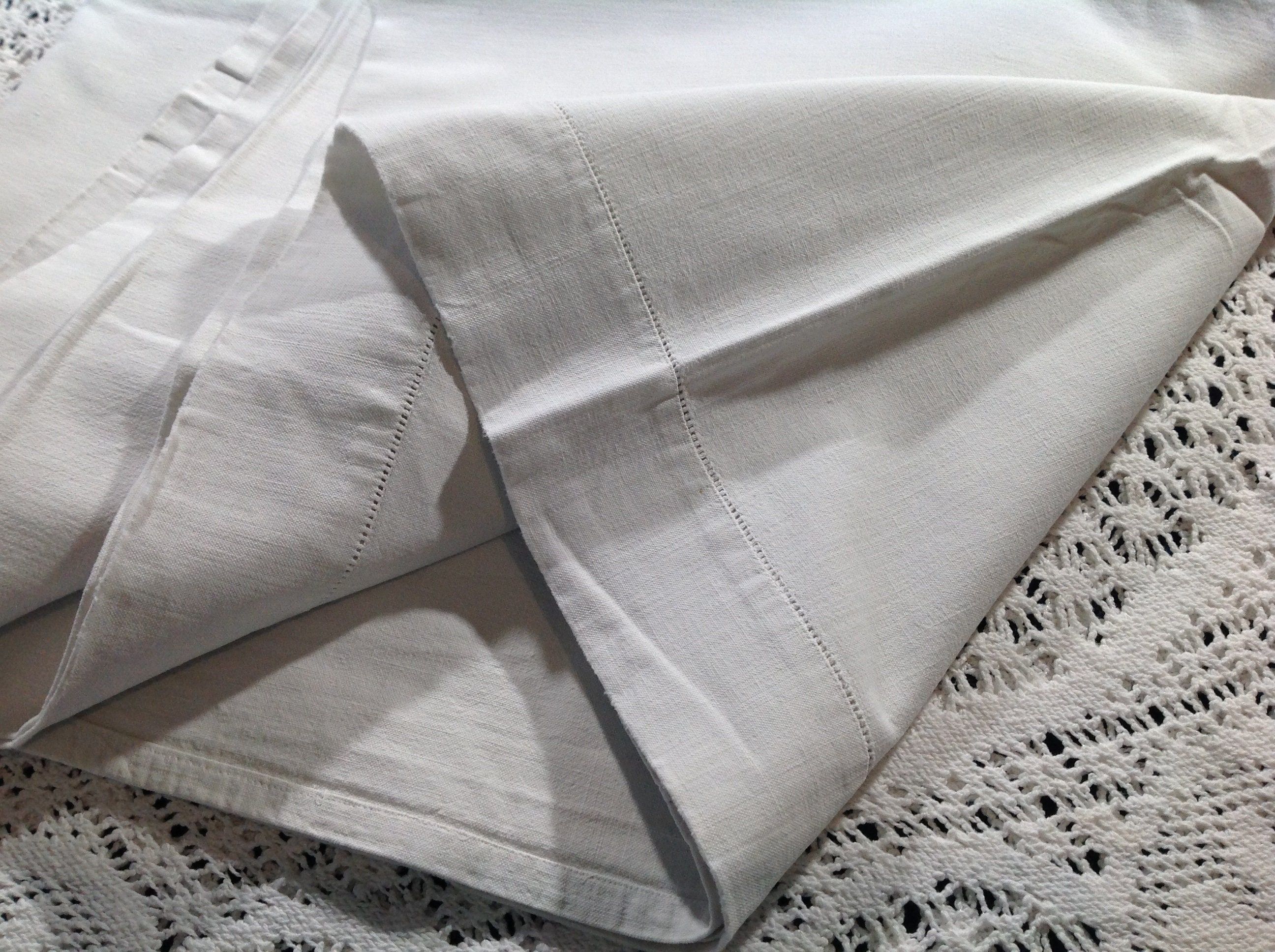 Grand Drap Plat Ancien en Coton Lit Adulte Vintage