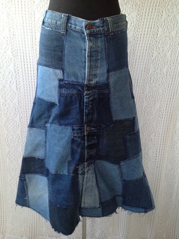 Long Skirt Patchwork Skirt Jeans Denim Recycled T.42 Etsy Canada