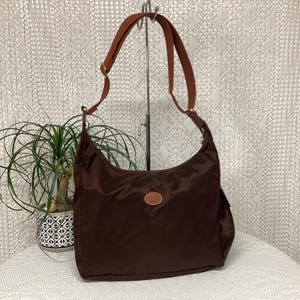 Longchamp Paris Sac à Bandoulière Femme Vintage Sac en Toile Nylon et Cuir Made in France