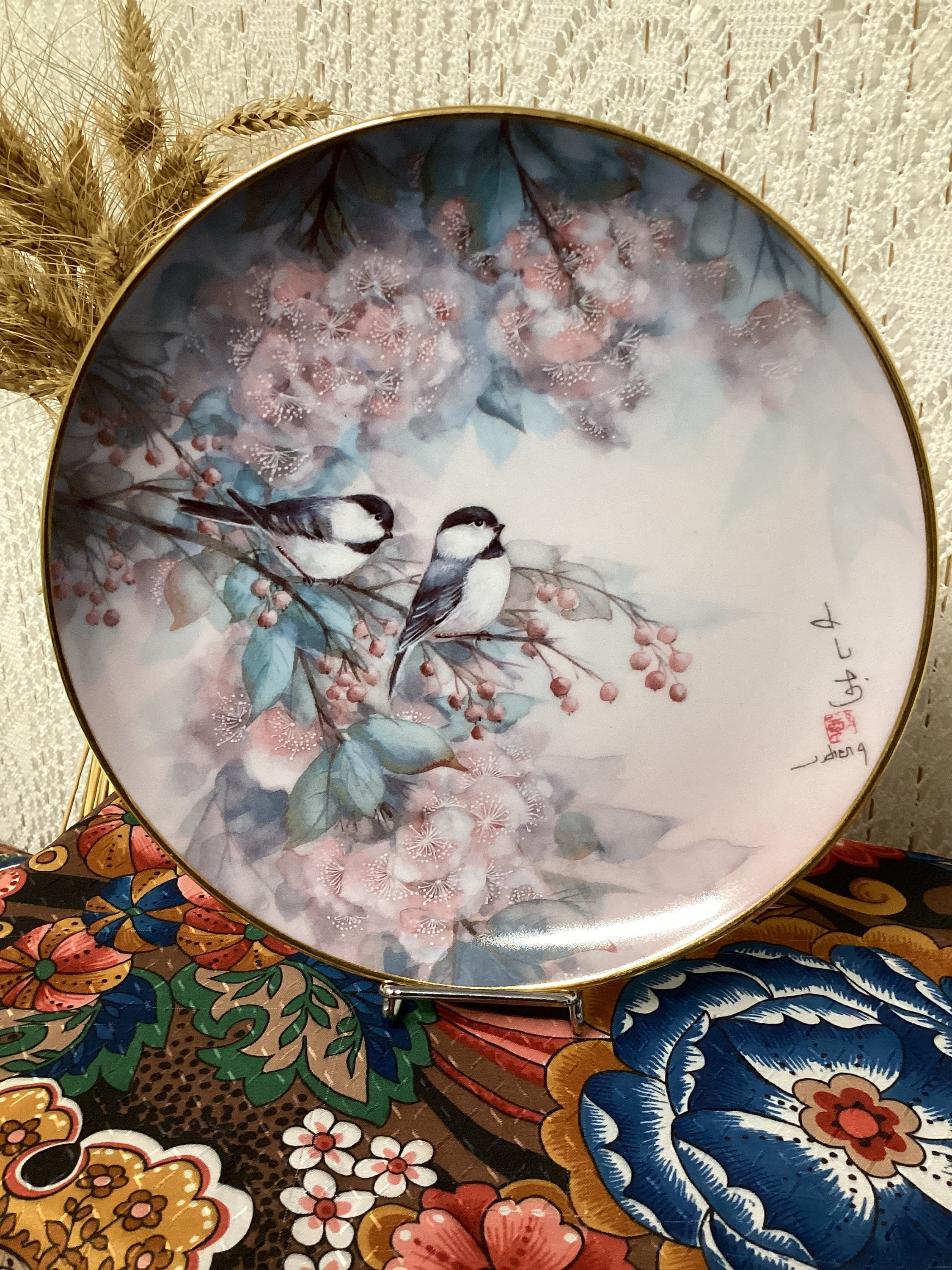 フランクリンミント 桜の歌 J.Cheng 限定版 鳥磁器装飾プレート