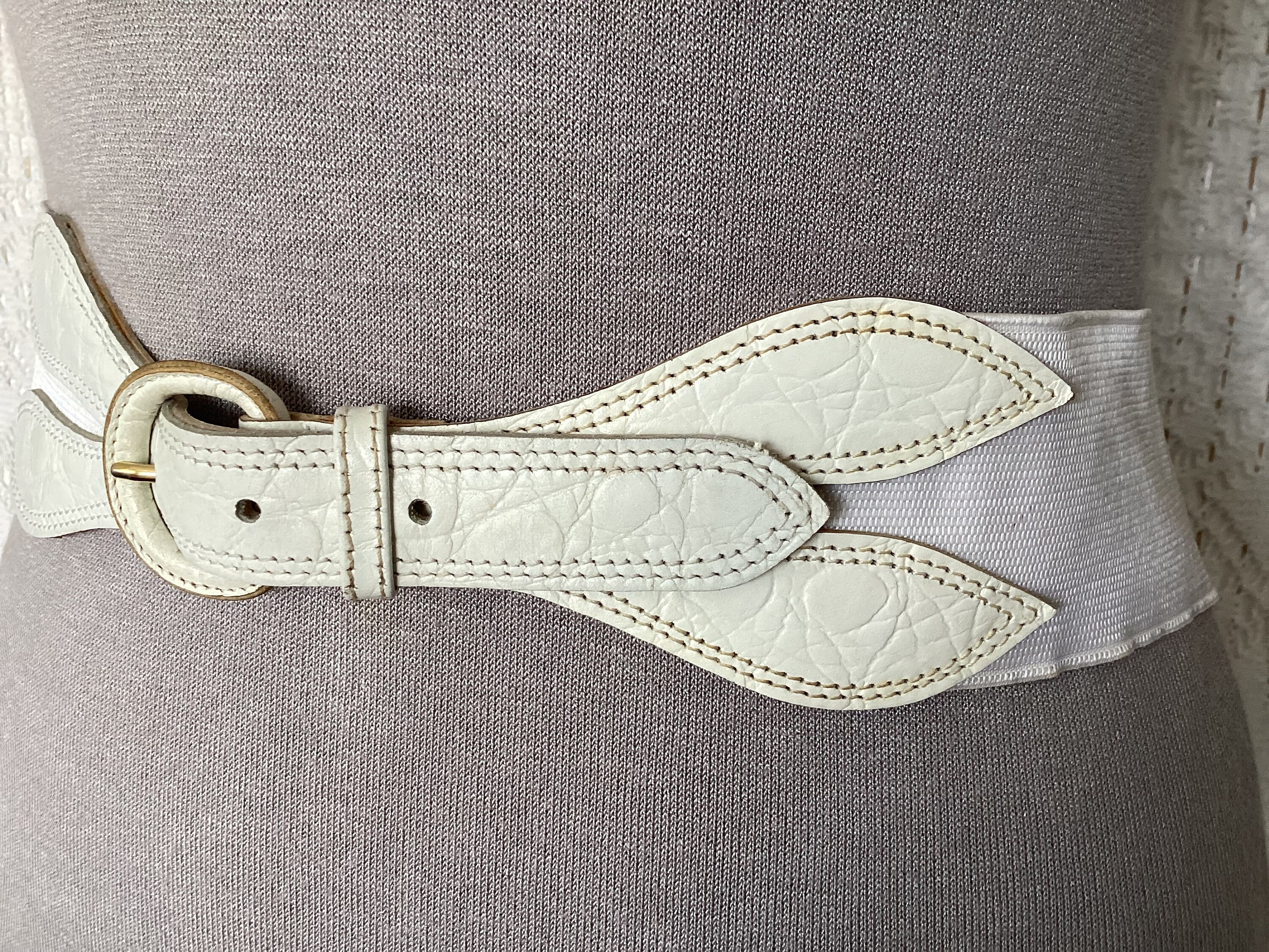 RODIER Navy Elastic Belt with Antique Brass Double Hook Rodier Vintage Leather and Elastic Stretch Belt Size 75/30  main image 3
