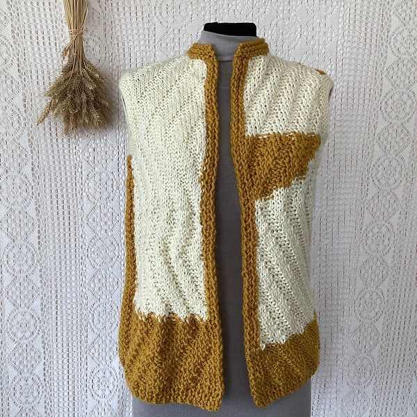 Gilet Sans Manches Gilet Pull en Laine Vintage Taille 38 Crochet Tricot