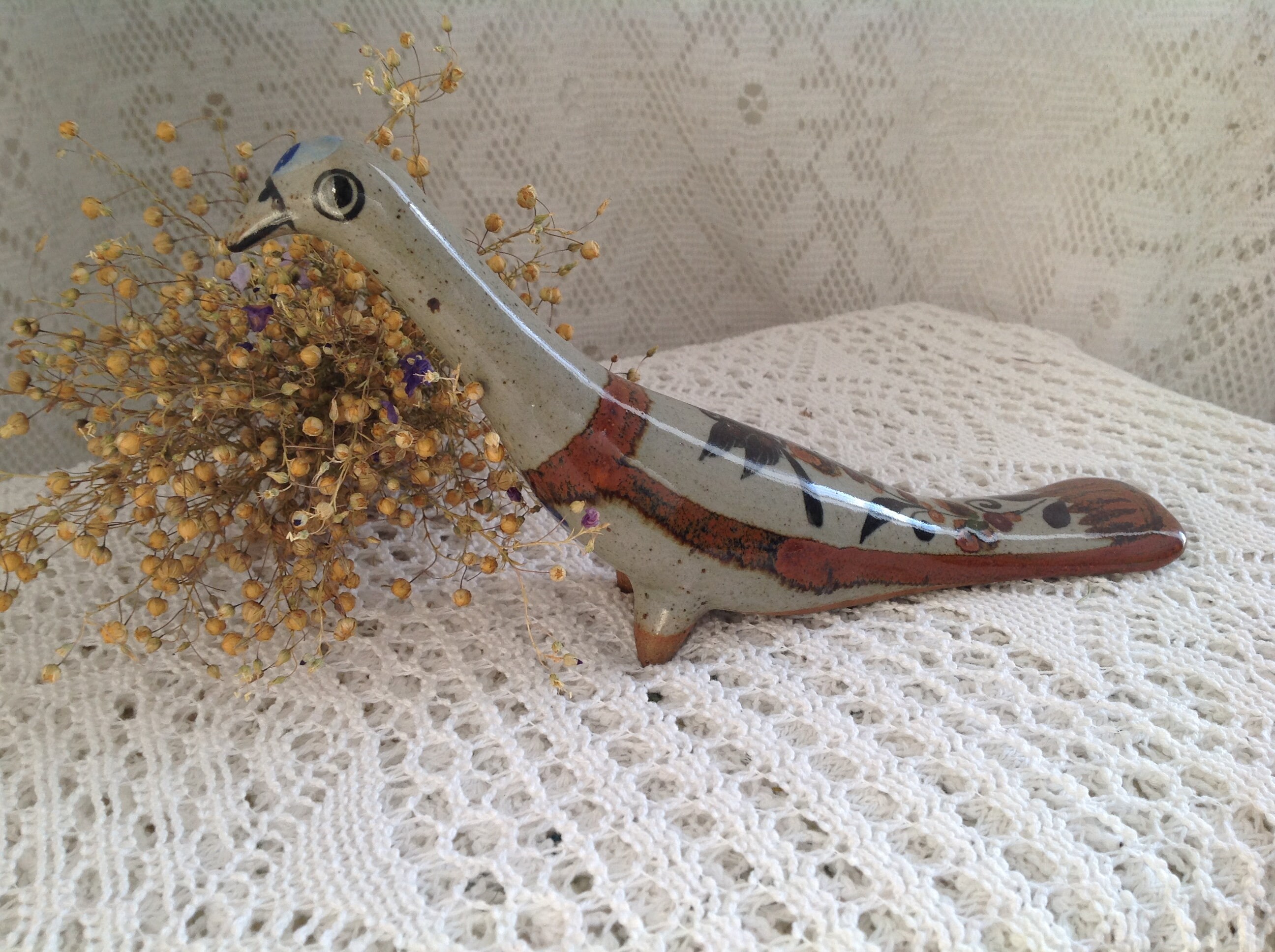 Vintage Terracotta Pigeon Painted Bird Folk Ethnic Statue