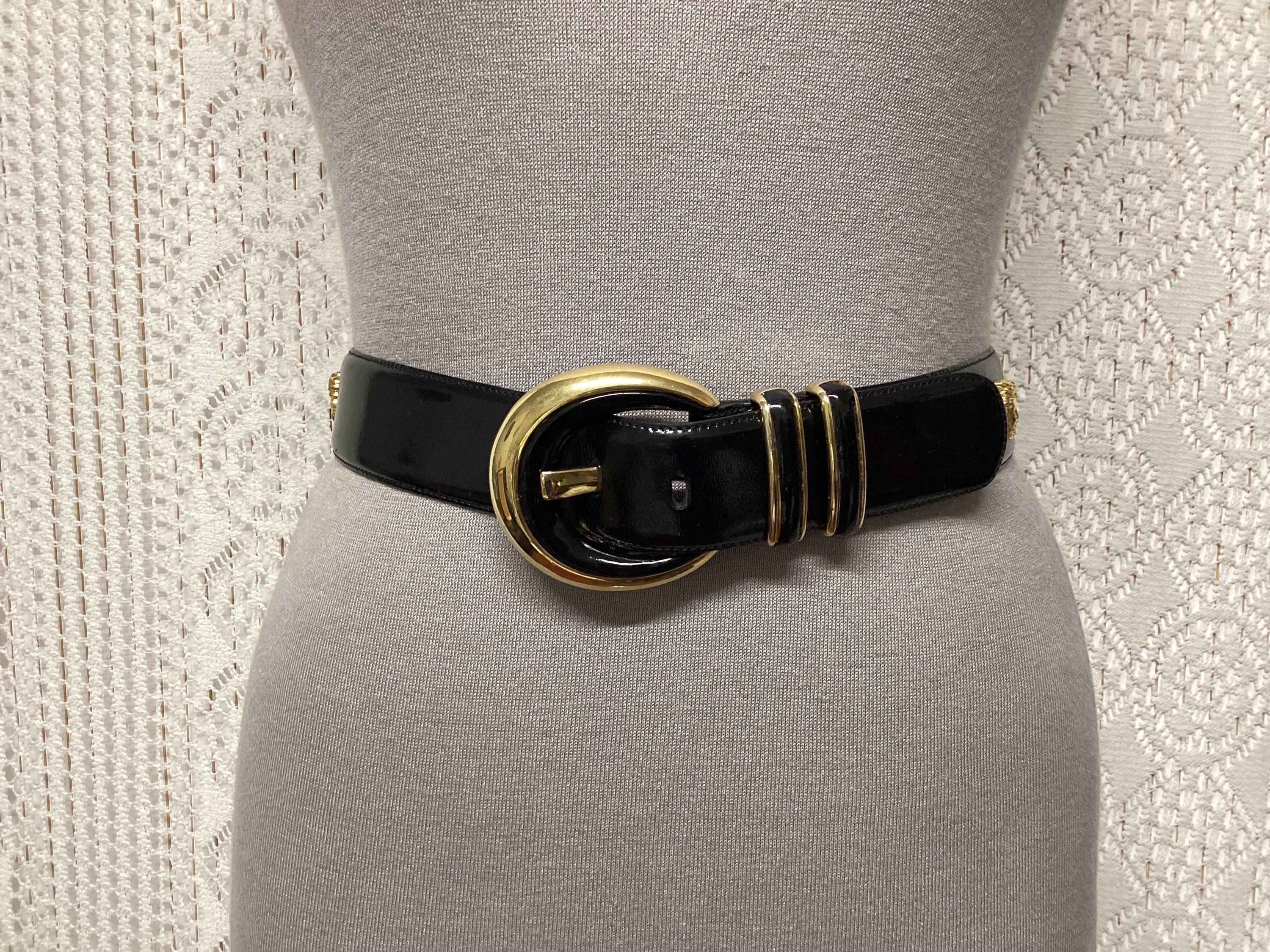 Karl Lagerfeld Vintage Wide Brown Leather Belt With Gold Fan 28-32” Gucci vintage black leather belt unisex 30-33 inches main image 2