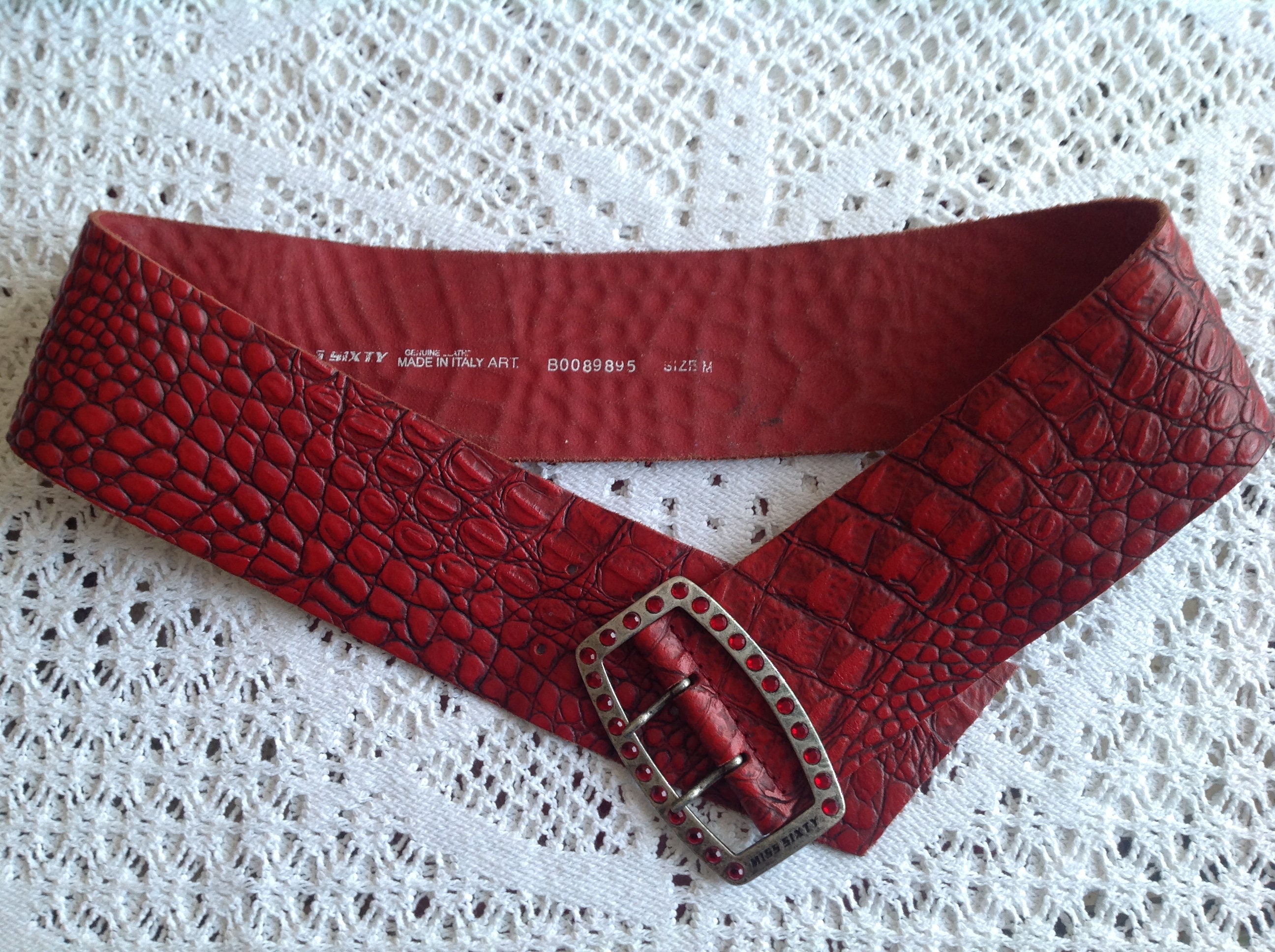 Miss Sixty Wide Vintage Leather Belt Size M Red Belt Made in  display picture 3