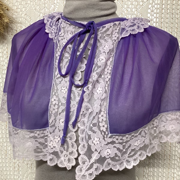 Cape en Tulle Violette Pèlerine Cape de Lit Courte Dentelée Vintage Taille Unique