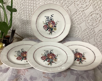 Vier Dessertteller Lorraine Digoin Sarreguemines Frankreich Vintage Blumendekor