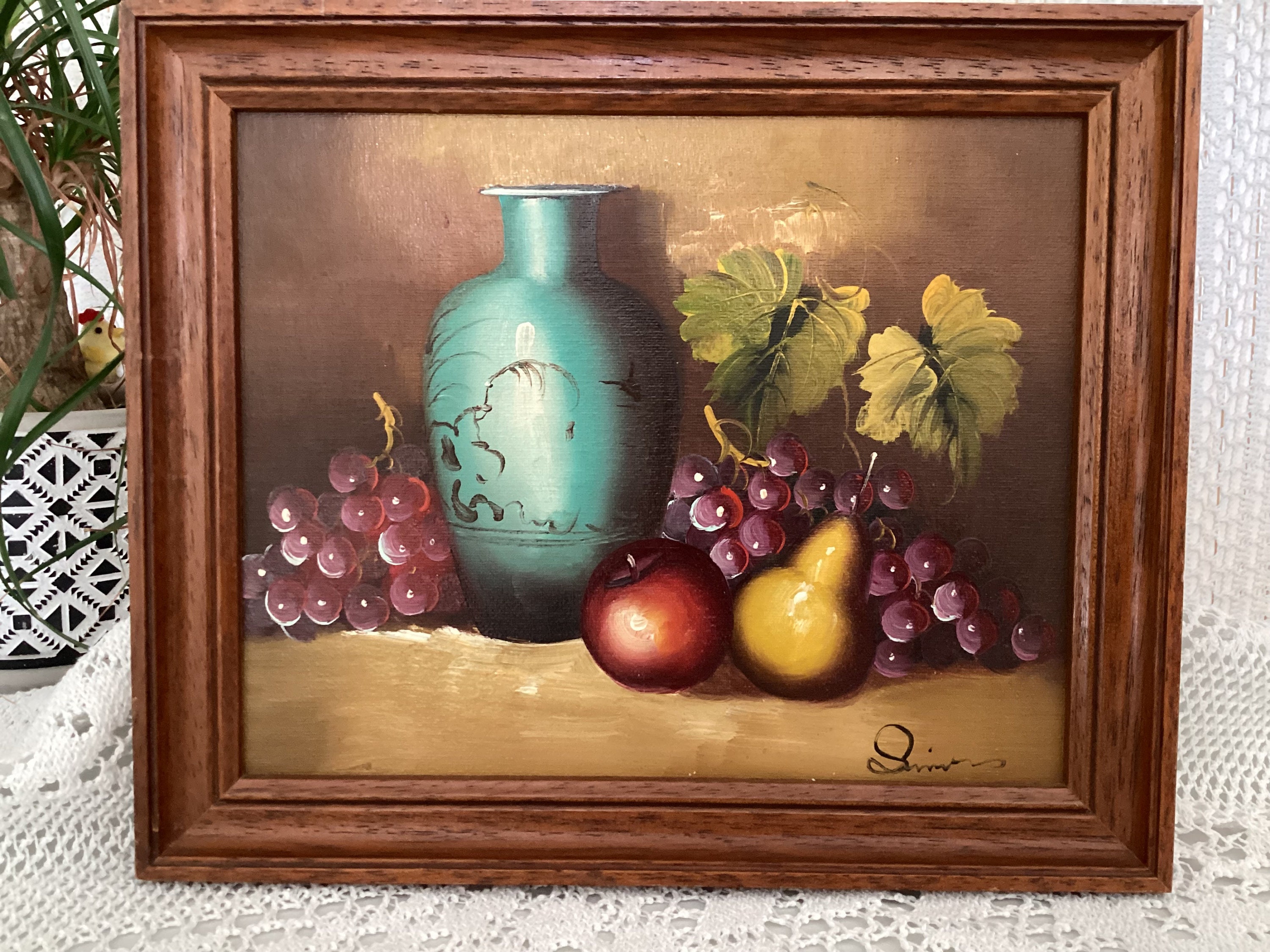 古い絵 静物画 かわいい絵 花瓶と果物 ブドウ 梨 リンゴ - Etsy 日本