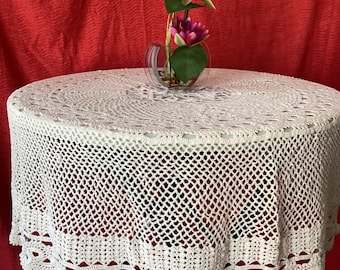 Nappe de Table Ronde Faite Main Crochet Vintage Nappe Ajourée