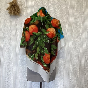 Foulard en Soie Vintage Foulard Femme Imprimé Agrumes Cadeau de Luxe