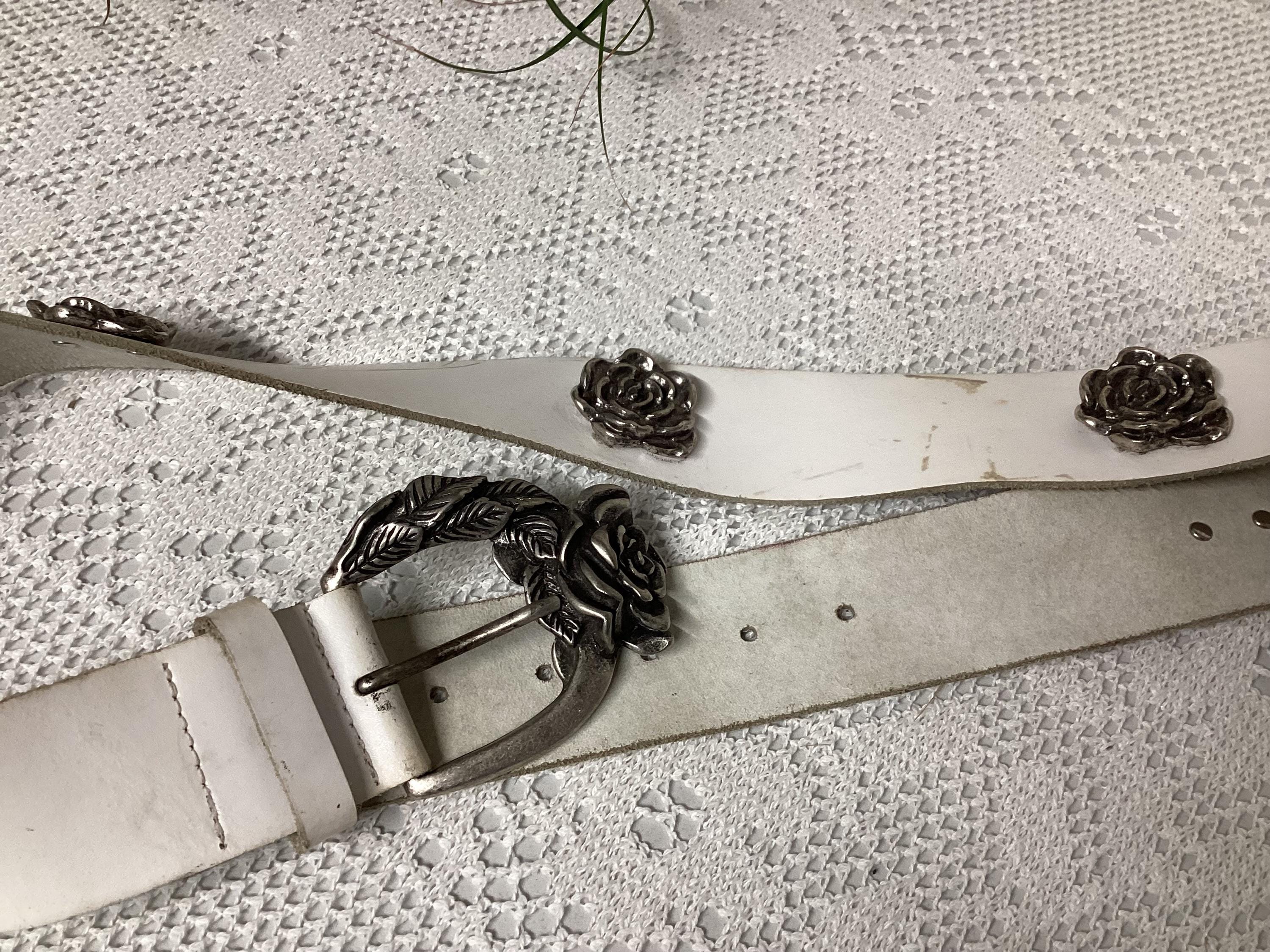 Antoniazzi Firenze Vintage Leather and Metal Rose Belt Size 