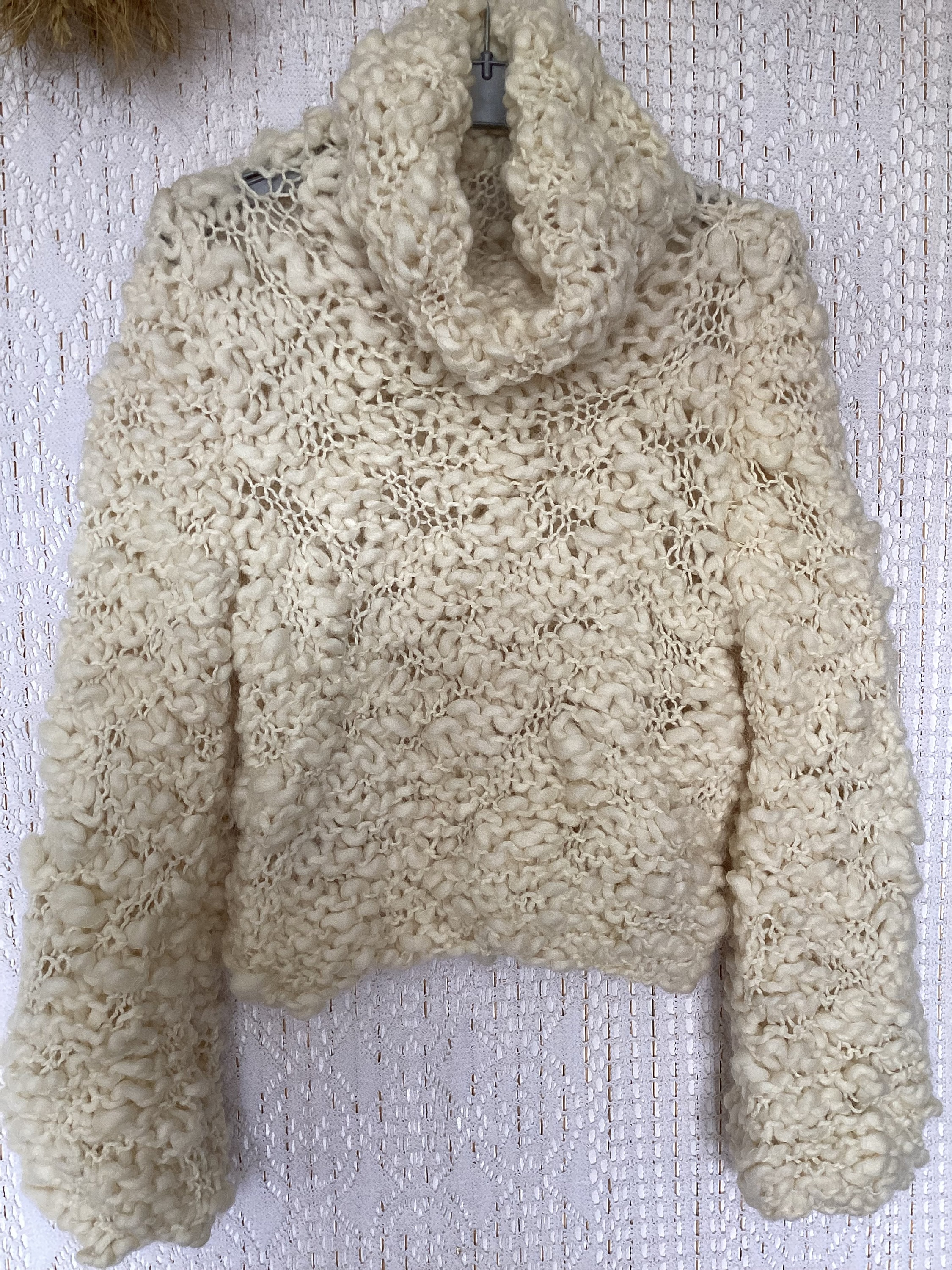Pull Vintage Fait Main En Pure Laine - Taille 36/38, Ancien, Très Bon état