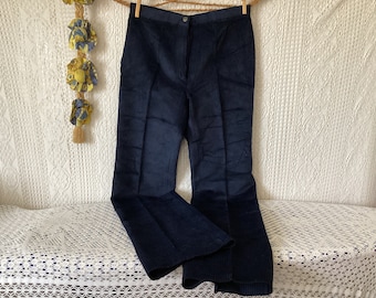 Vintage Corduroy Pants Size 48 Midnight Blue Pants Stretchy Velvet Pants