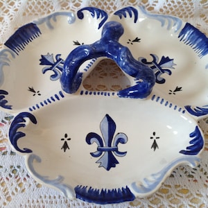 Serviteur Mendiant Plat de Service HB Quimper Antique Français  Vintage France