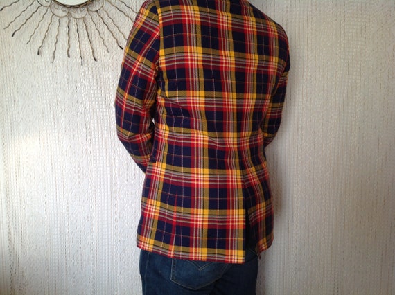Men's Vintage Checked Jacket Size 48 Collarless T… - image 5