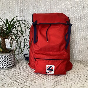 Lafuma Sac à Dos en Toile Vintage Rouge Sac de Randonnée Ballade
