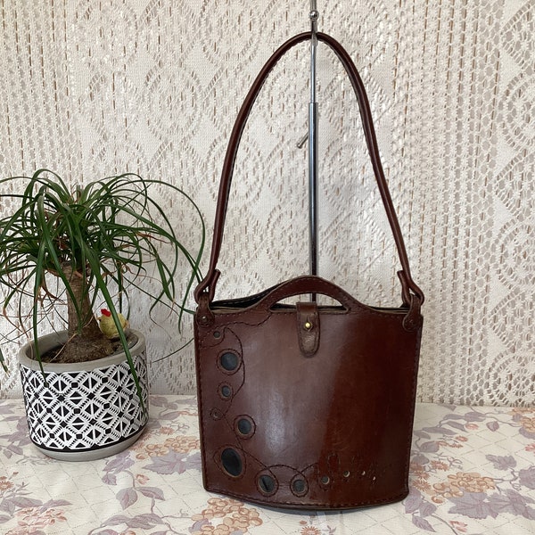 Women's Rustic Vintage Leather Handbag Brown Bucket Bag Tote