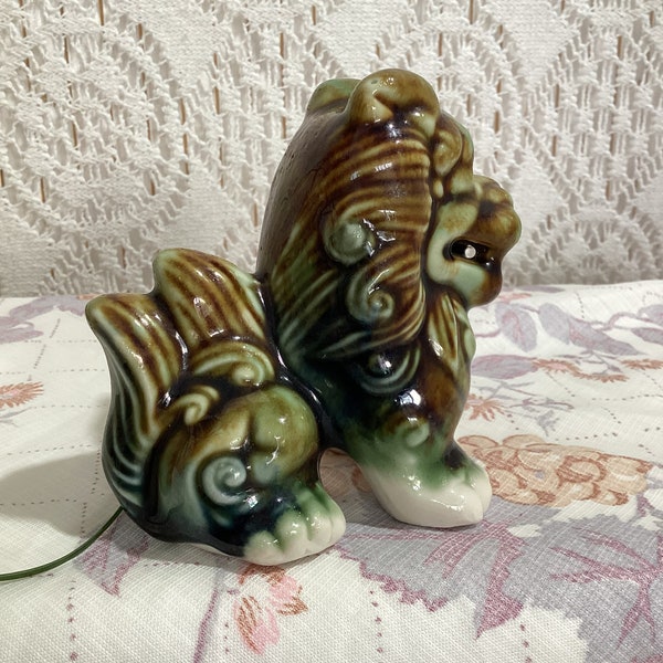 Antique Chien de Foo Lion Chinois Figurine en Porcelaine Vintage