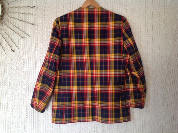 Men's Vintage Checked Jacket Size 48 Collarless T… - image 7
