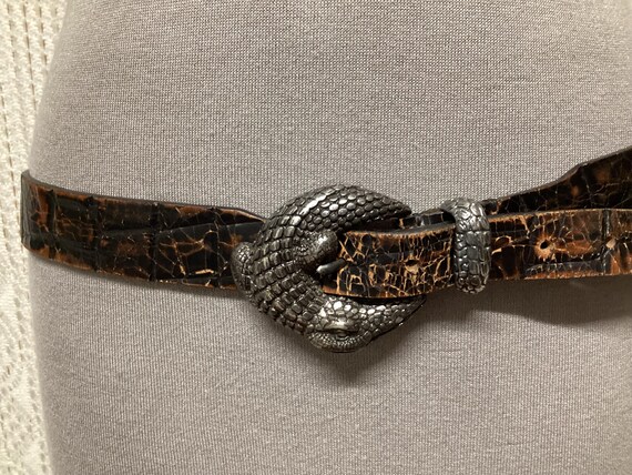 Post & Co Vintage Brown-black Leather Belt Size 95 Alligator  display picture 2