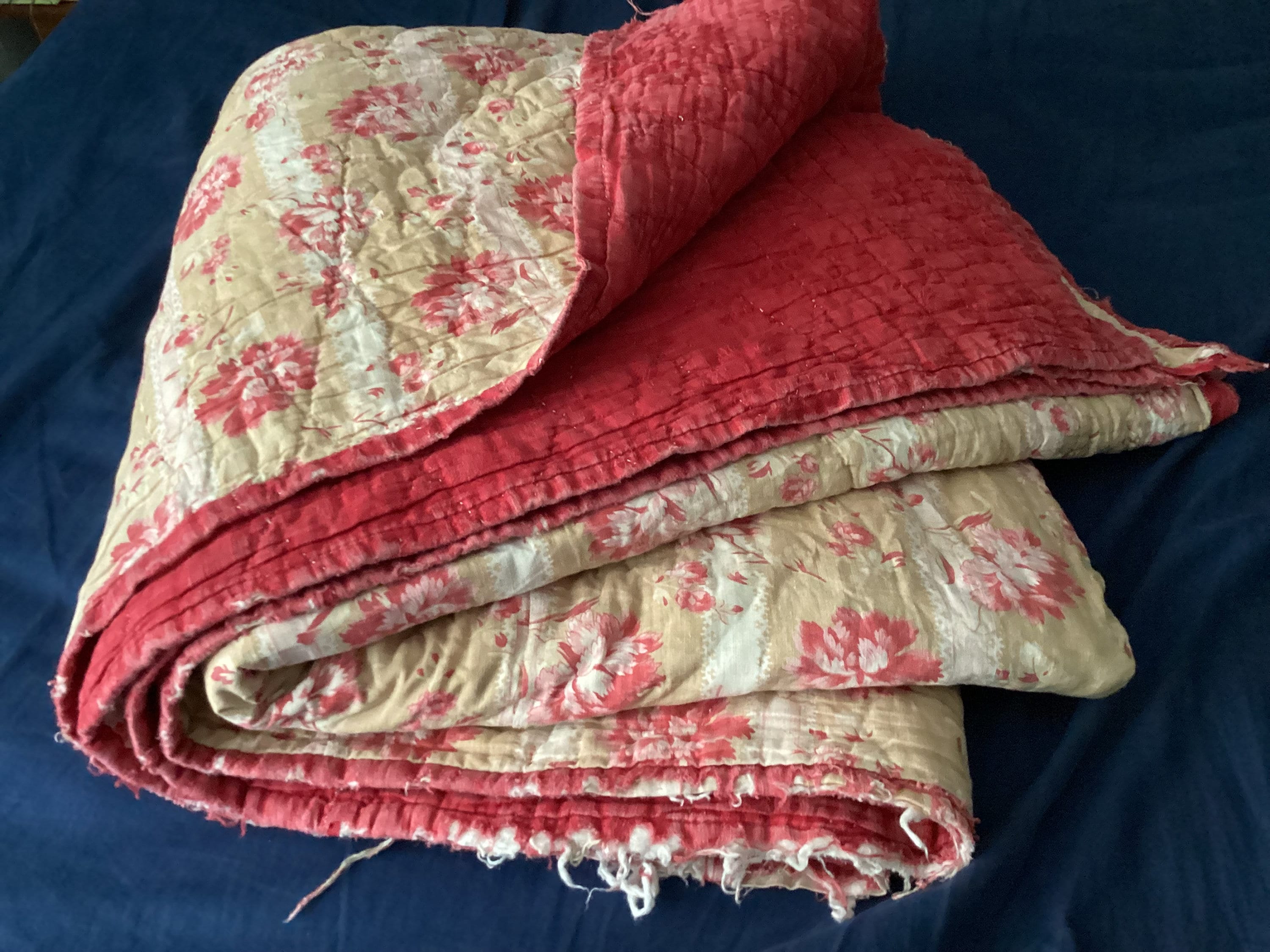 (お取り置き)フランスアンティーク キルトブランケット ローズ ベッドカバー フランスアンティーク キルトブランケット ローズ プロヴァンス