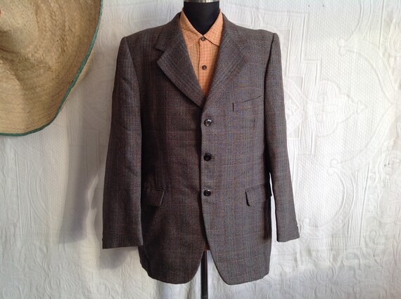 Veste Blazer Homme Taille 42R Gris/marron Rayure épingle En 100% Laine - Occasion Très Bon état
