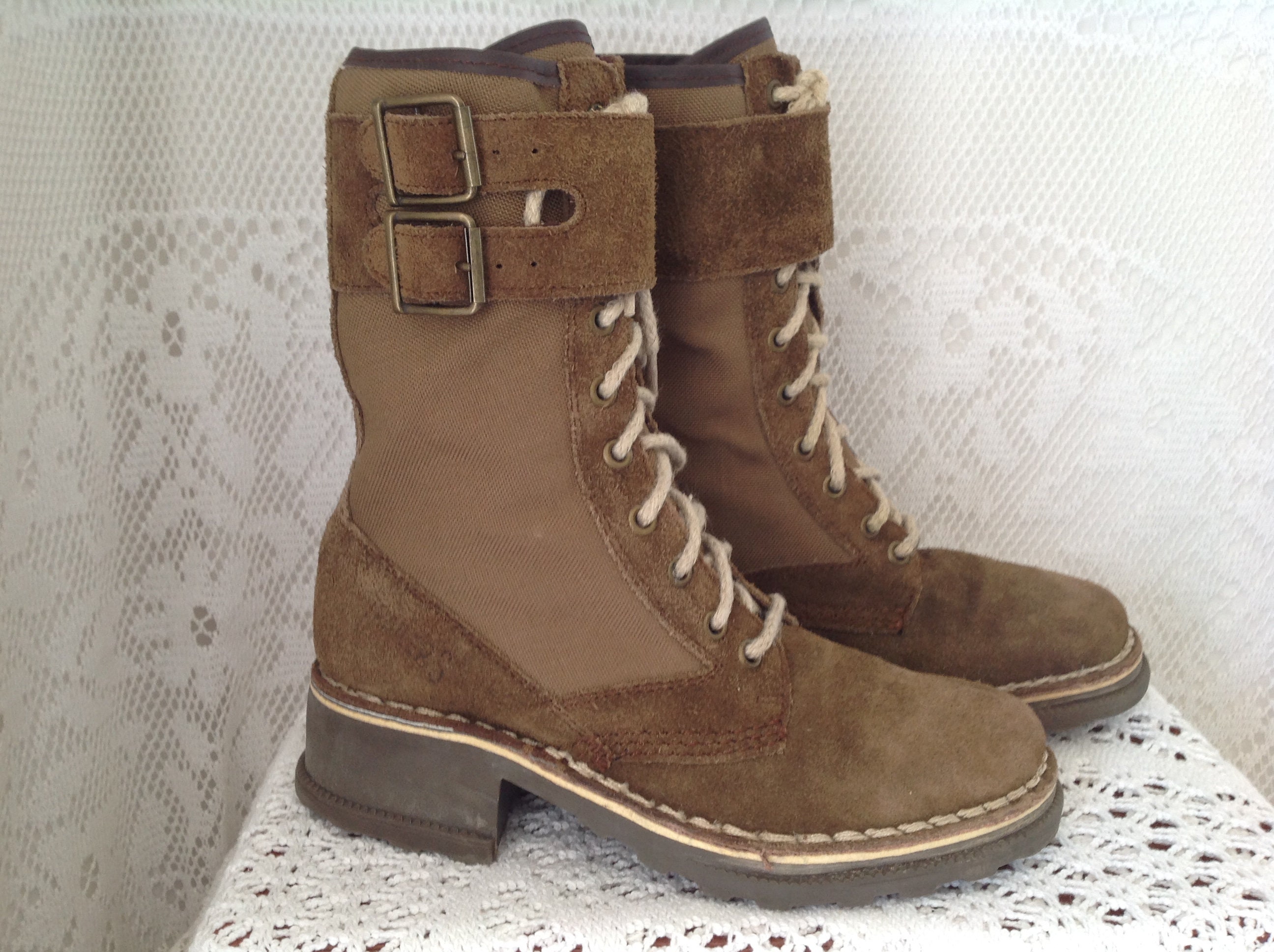Suede and Canvas Ankle Boots Size 36 Strikers Vintage Platform Shoes