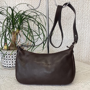 Longchamp Paris Sac à Mains Femme Vintage Baguette Sac en Cuir Marron Made in France
