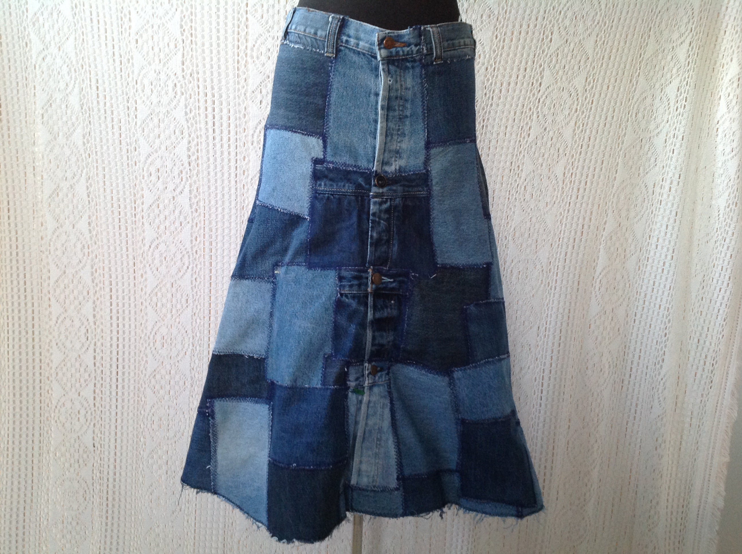 Long Skirt Patchwork Skirt Jeans Denim Recycled T.42 Etsy