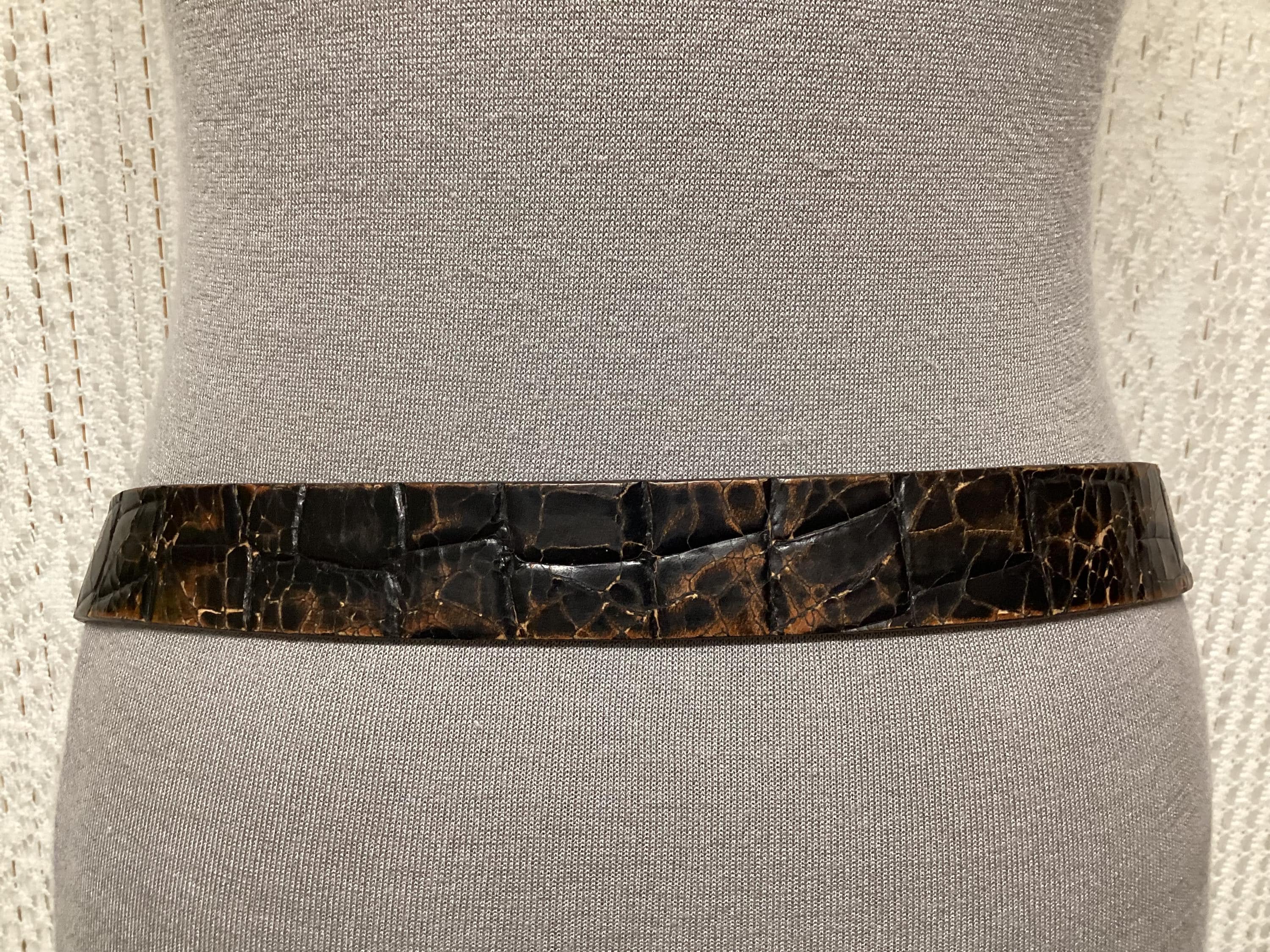 Post & Co Leather Reptile Brown Belt Made in Italy Statement Festival Italian Tortoise Shell Grain Calf Leather Belt in Brown main image 4