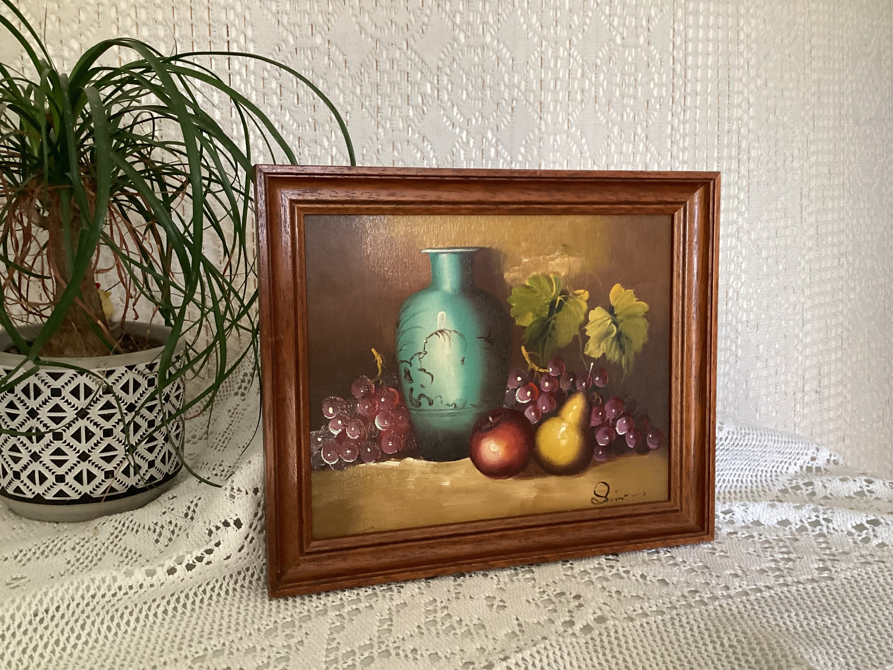 レトロ 花生け 一輪挿し 花瓶 林檎 リンゴ 静物画 油彩画 油絵 美術 芸術 古い絵 静物画 かわいい絵 花瓶と果物 ブドウ 梨 リンゴ - Etsy 日本