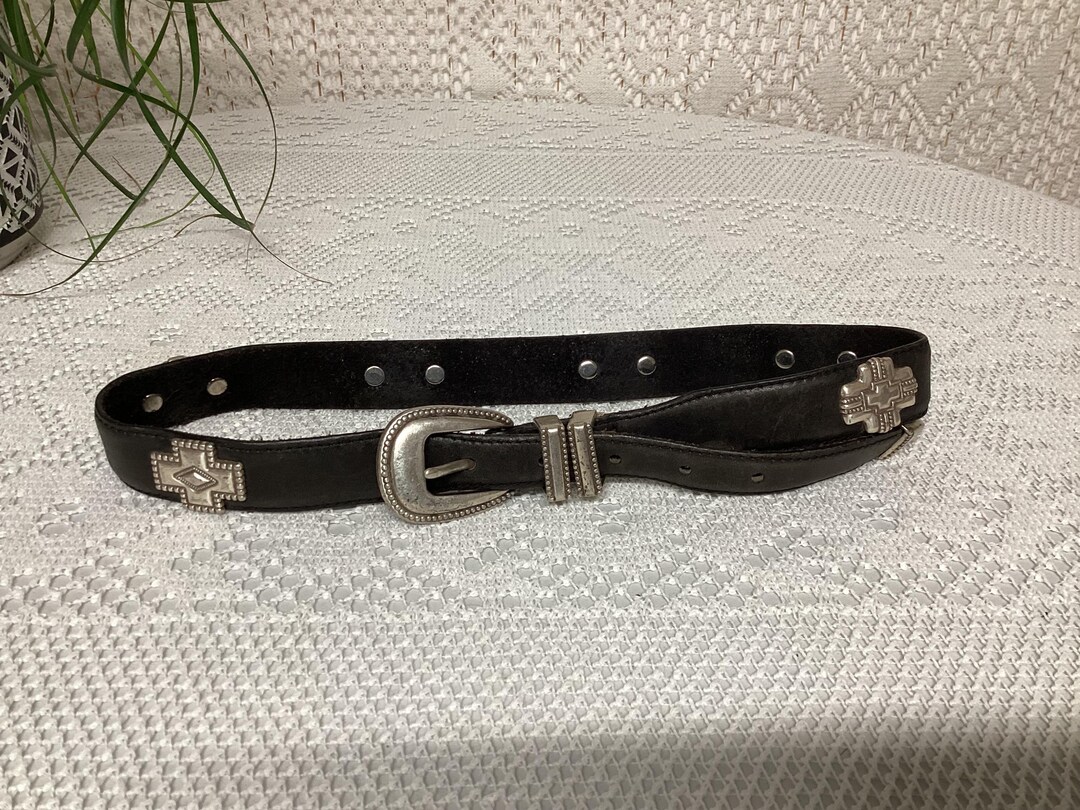 Vintage Leather Belt With Metal Cross Rivet, One Size  display picture 1