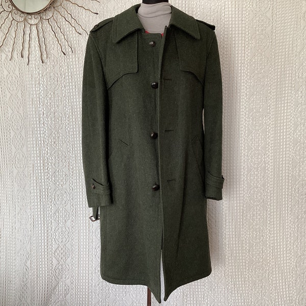 Manteau Trench-Coat Vintage en Laine Taille L Manteau KLASSE S Kaki