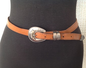 Gilles Herve Paris brown leather silver belt. 32 Gilles Herve Paris Brown Leather Belt Stamped Brass | Shop  main image 4