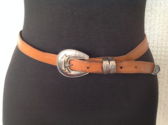 Ceinture Fine en Croute de Cuir Vintage Taille 80 32 Made in France Couleur Marron Etsy France