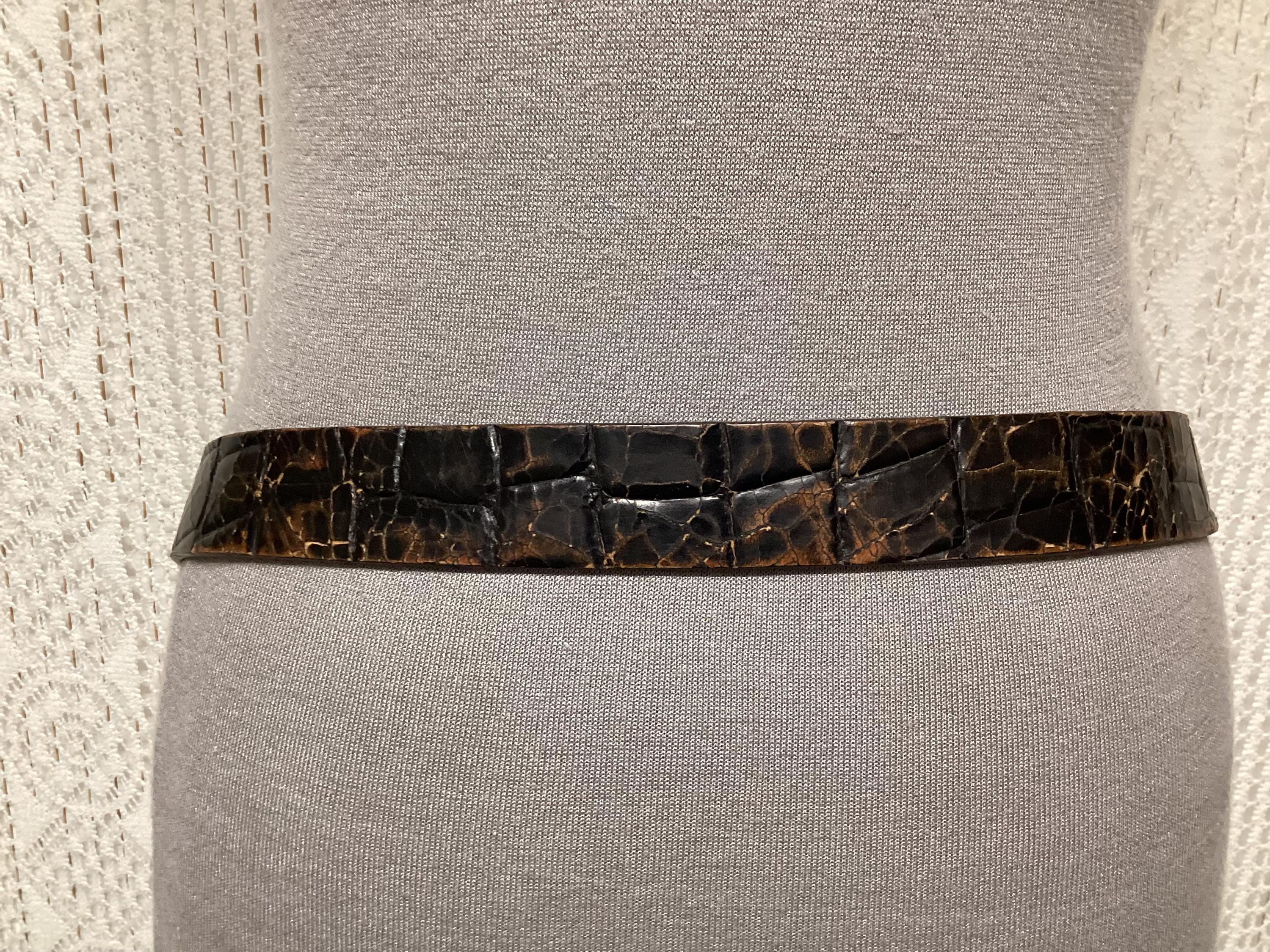 Post & Co Vintage Leather Belt Brown-black Size 95 Alligator  display picture 3