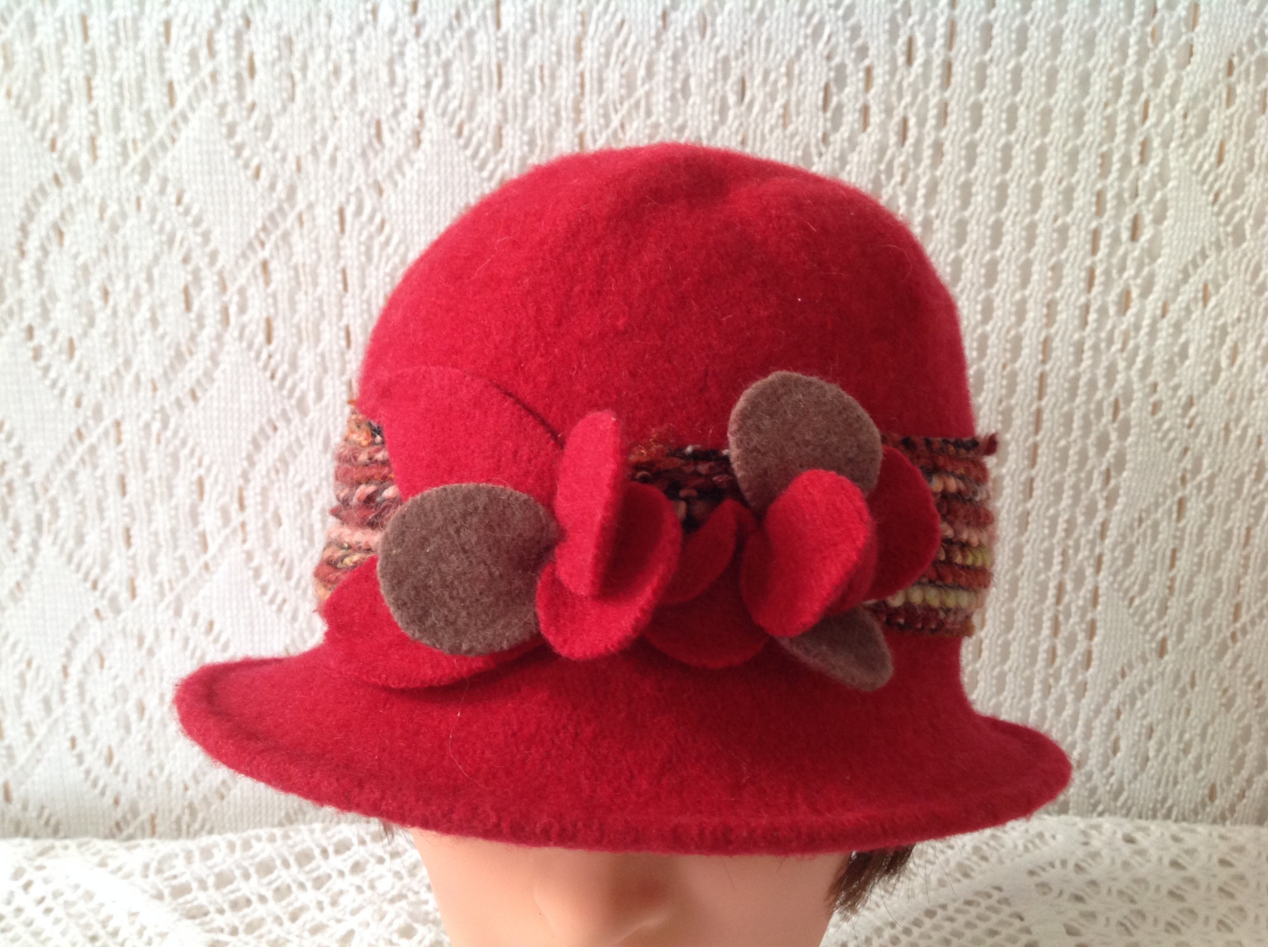 Boiled Wool Vintage Bucket Hat with Contrast Red Whipstitch 
