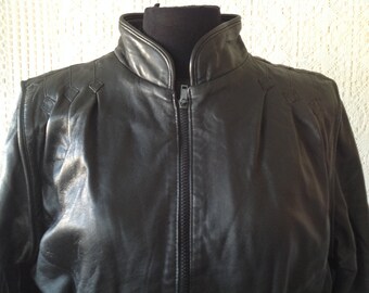 ジャケット・アウター BULLY real leather jacket blouson L AQ99 Jacket Vintage Leather Jacket Size 36 Mixed Jacket in Black