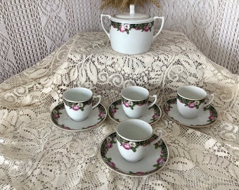 Set da caffè vintage ceco Slov con 4 tazze e 1 zuccheriera, decorazione floreale