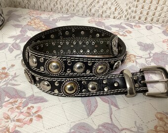 Studded Belt in Vintage Cowhide Leather Size 70 Made in France