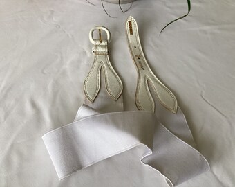Ceinture Rodier Années 90 Beige Ocre - Cuir Vachette Et Coton, Largeur 14 Cm, Taille M