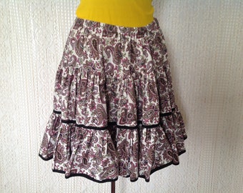Provencal Skirt Vintage Woman's Skirt In Cotton One Size Short Skirt Evasée Elastic Waist