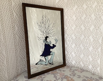 Alte Spiegelmalerei Pierrot befreit die Taubenhoffnung des Tages