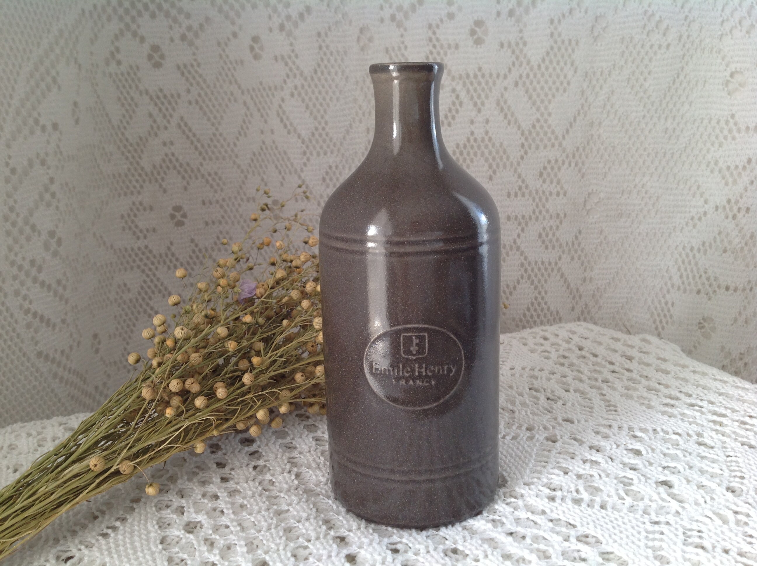 Bouteille en Céramique Vintage Emile Henry France Vase Soliflore Grès Emaillé