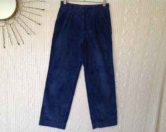 New Man Vintage Corduroy Pants Size 31/36 _ 40/92 Blue Trousers with Clips Made in France