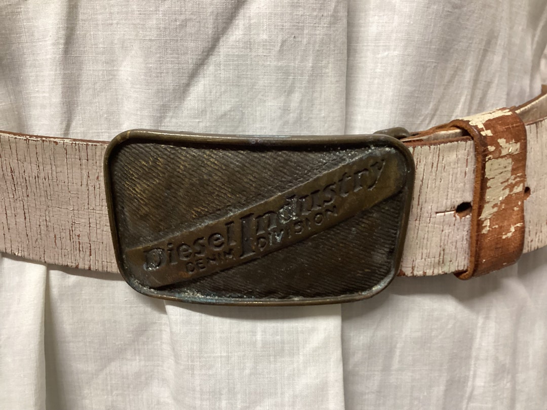 Diesel Industry Unisex Vintage Leather Belt Rustic White