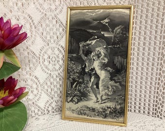 The Storm Antique Silk Painting Under Glass Young Couple in the Rain Vintage Decoration After Pierre Auguste Cot