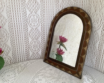 Miroir Rétroviseur Vintage Décoration d'Intérieur Ethnique Laiton et Cuivre