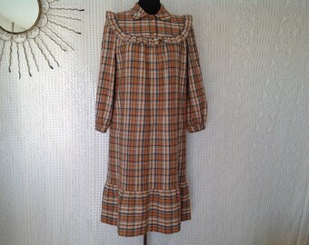 Robe Femme Plaid Vintage Taille 38/40 Robe à Carreaux Manches Longues Col Clodine