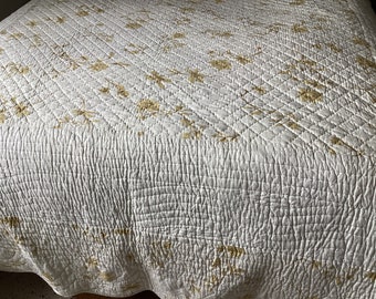 Boutis Quilt Antique Bedspread Quilted Blanket Antique French Vintage Floral Printed Bedspread